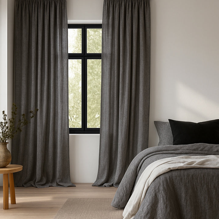 Genoa 100% Linen Charcoal readymade curtains