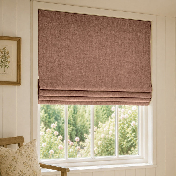Soft Chenille Cantaloupe velvet roman blinds
