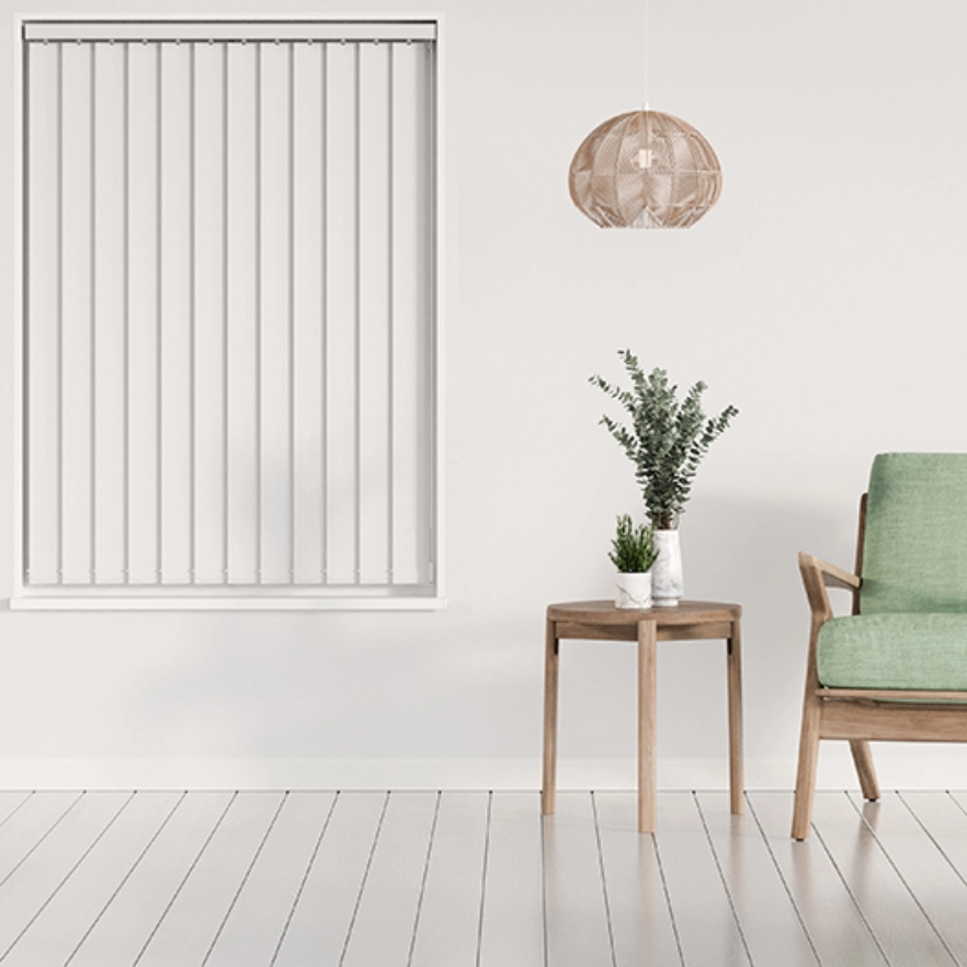 Tall vertical blinds in a room