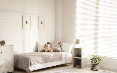 Venetian Faux wood blinds in sunny kid's bedroom
