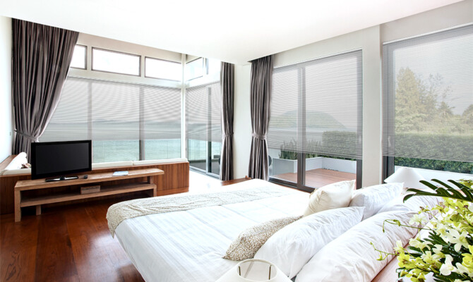 Honeycomb Sheer blinds in large bed room