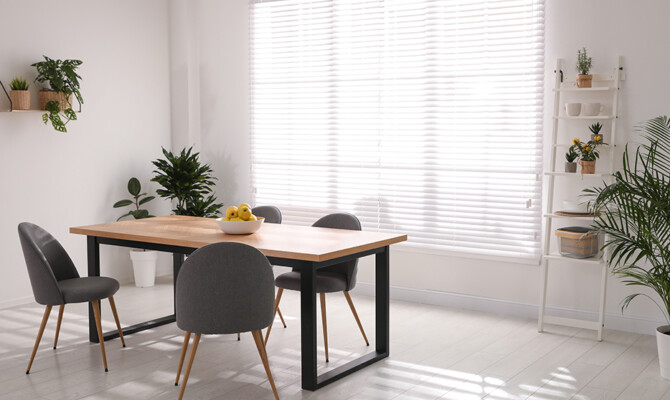 Venetian Faux wood blinds in dining room