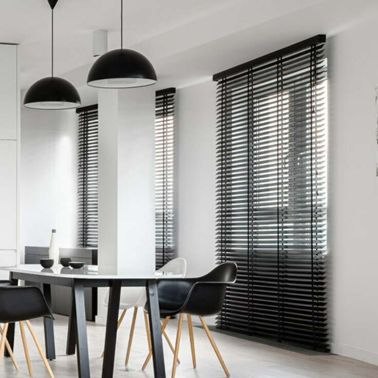 Venetian Wood blinds modern kitchen space