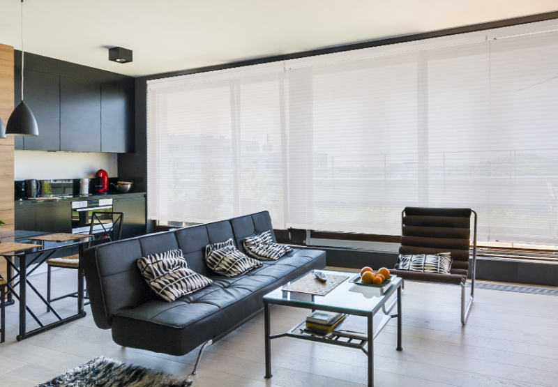 Honeycomb Sheer blinds in modern apartment living room