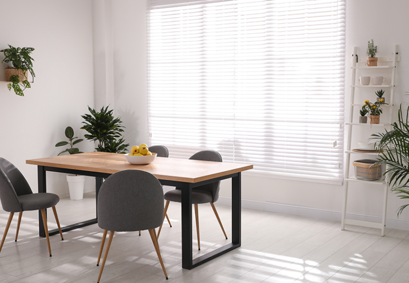 Venetian Faux wood blinds in dining room