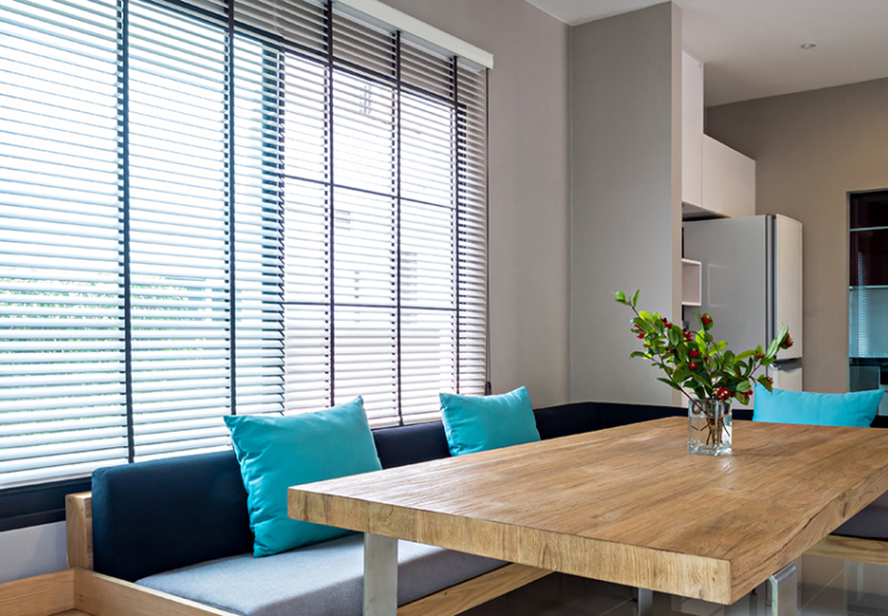 Venetian Faux wood blind in modern dinning room